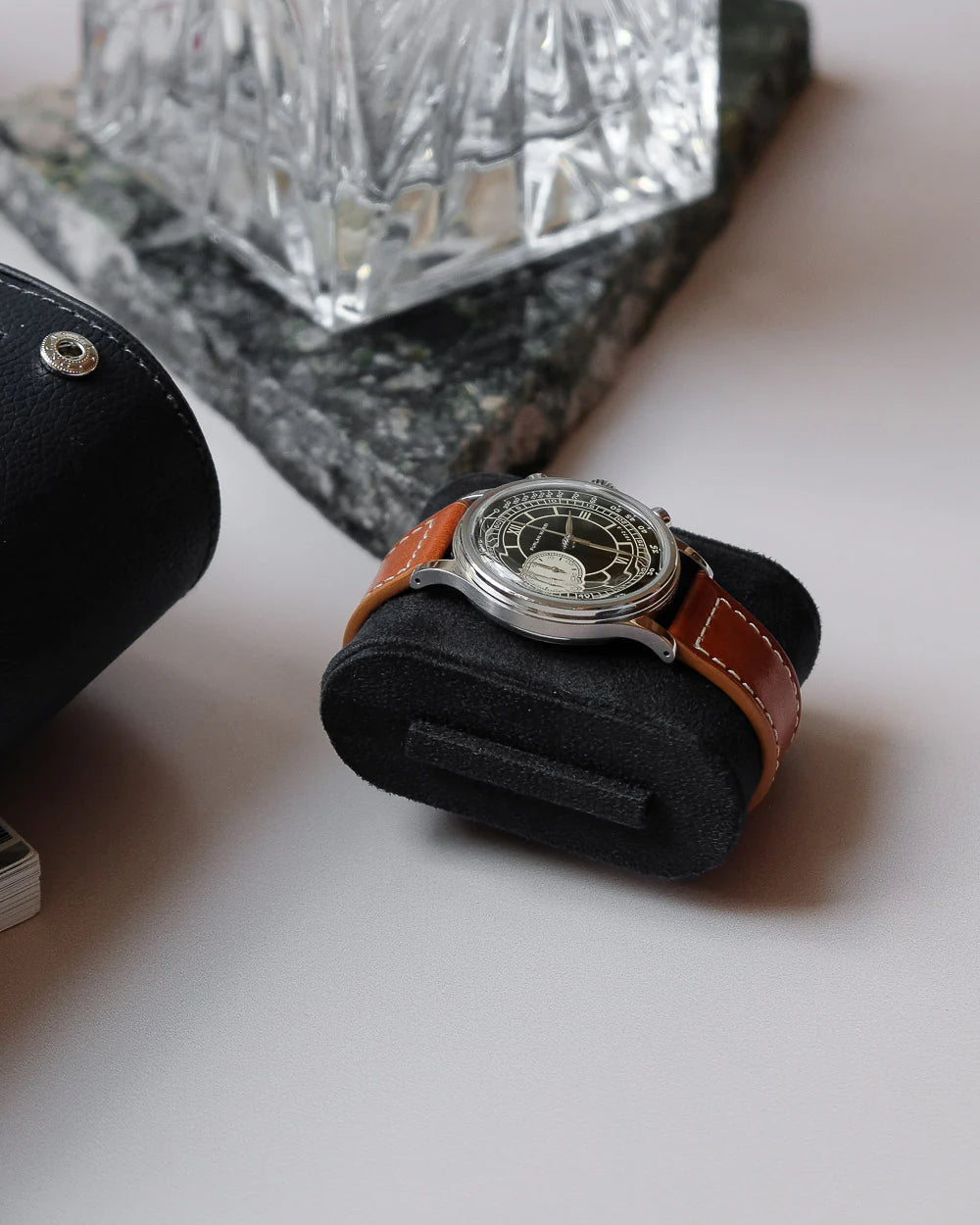 Boîte à montres de voyage James 3 emplacements camel