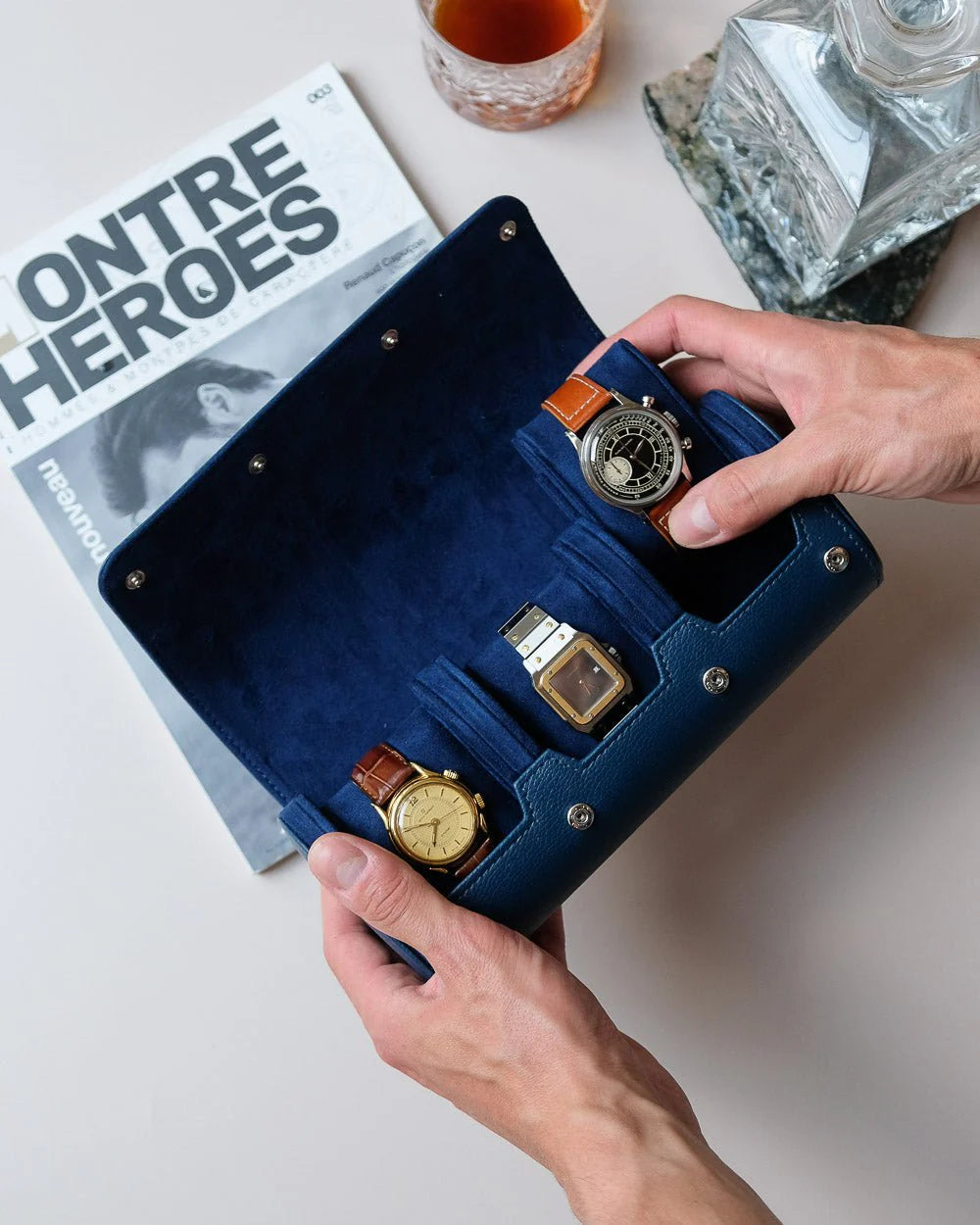 Boîte à montres de voyage James 3 emplacements camel