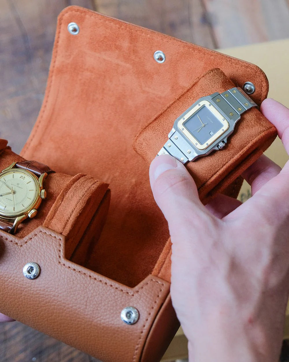 Boîte à montres de voyage James 2 emplacements camel