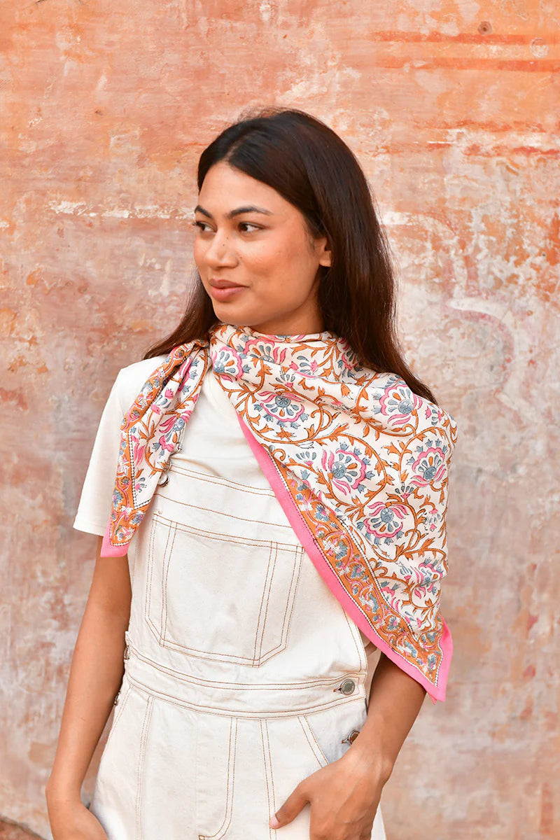 Grand foulard ALEXANDRIE Corail - Byzantine - Margothe