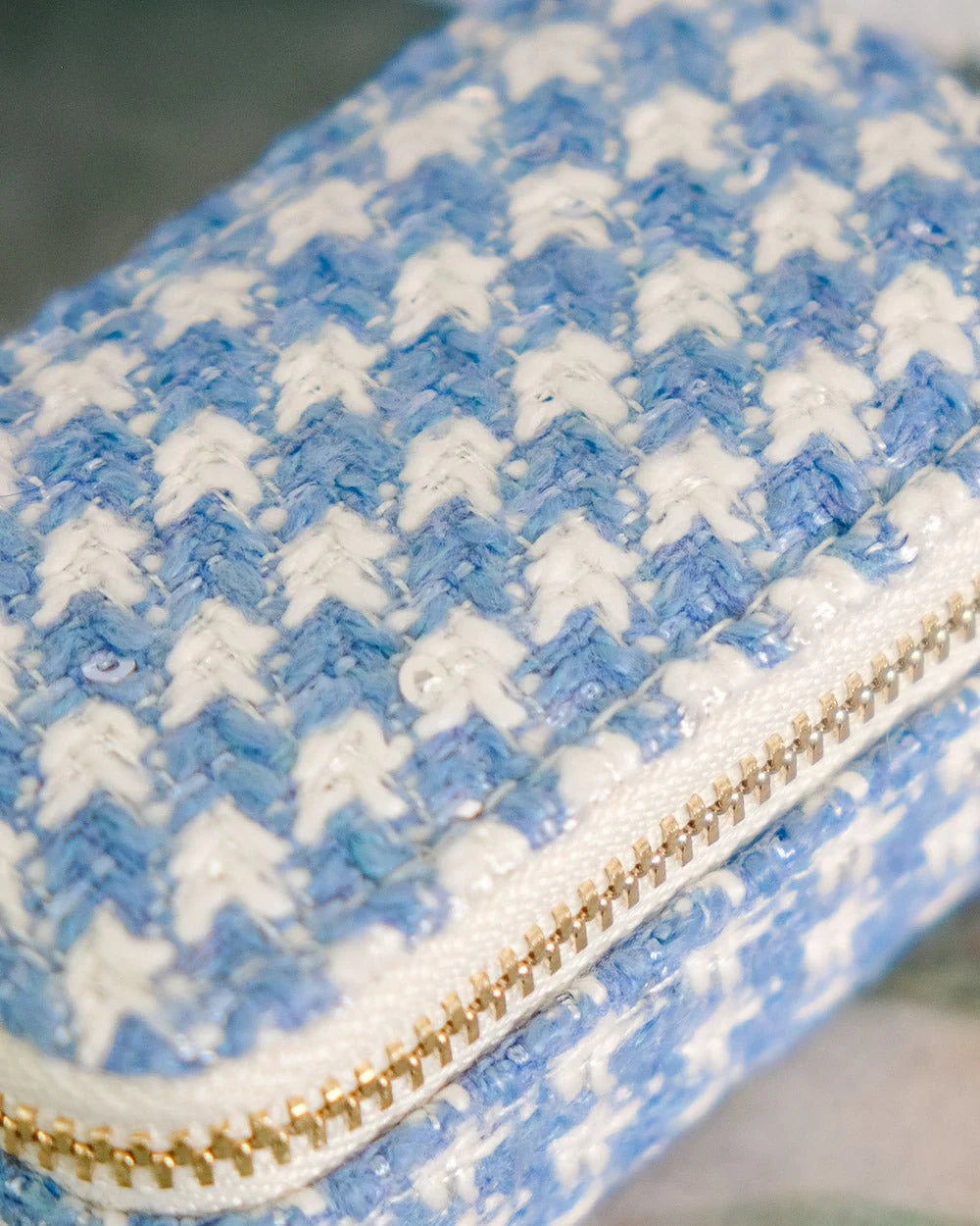 Mini boîte à bijoux de voyage Marie en pied-de-poule bleu - Margothe