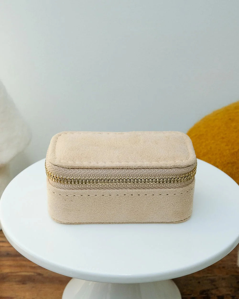 Mini boîte à bijoux de voyage Marie en velours beige